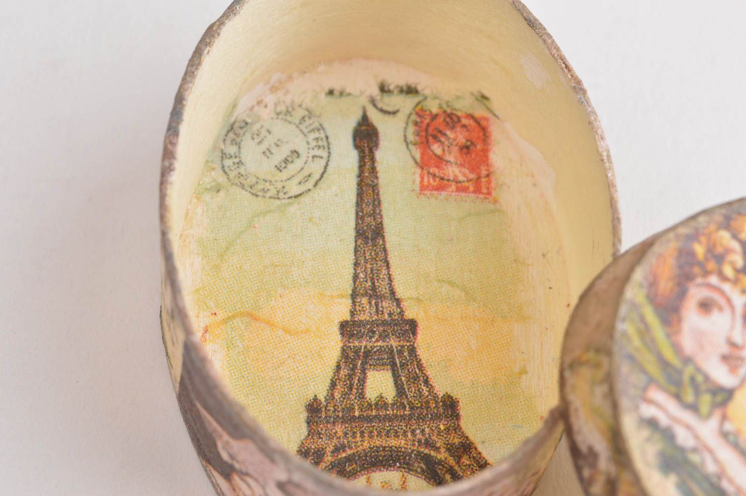 Schatulle aus Holz handmade Schmuck Aufbewahrung Geschenk für Frauen Eiffelturm  foto 3