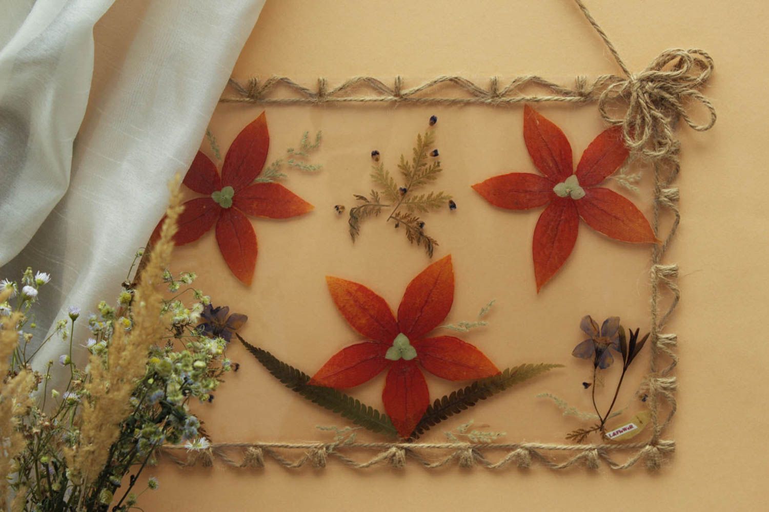 Adorno artesanal de flores y hierbas panel decorativo decoración de interior foto 1