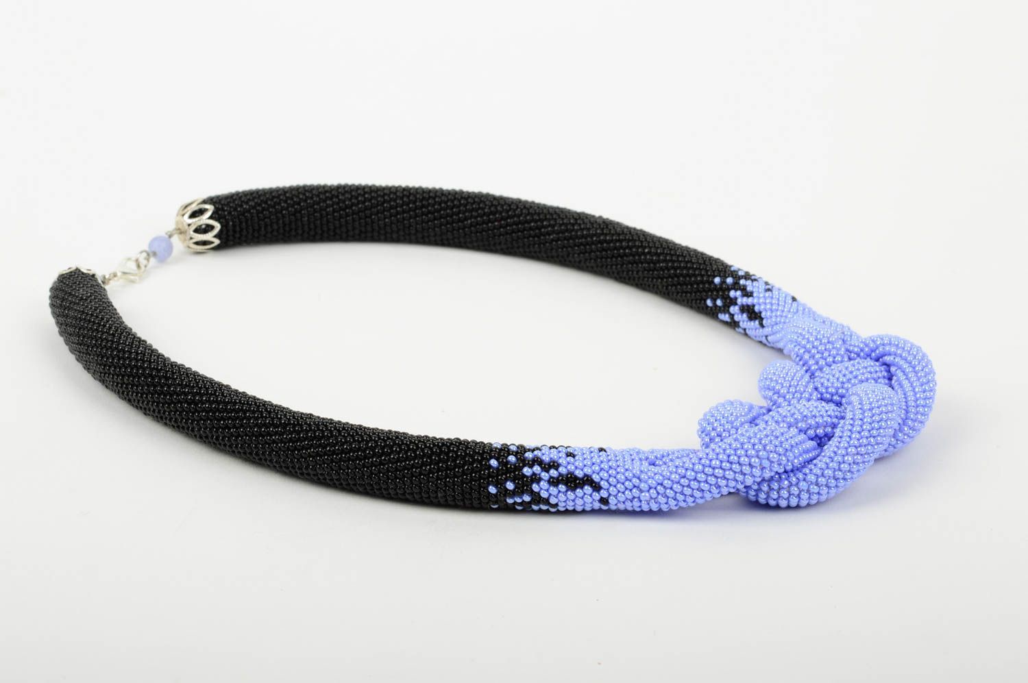 Handmade Designer Schmuck Rocailles Kette Accessoire für Frauen blaue Litze foto 2