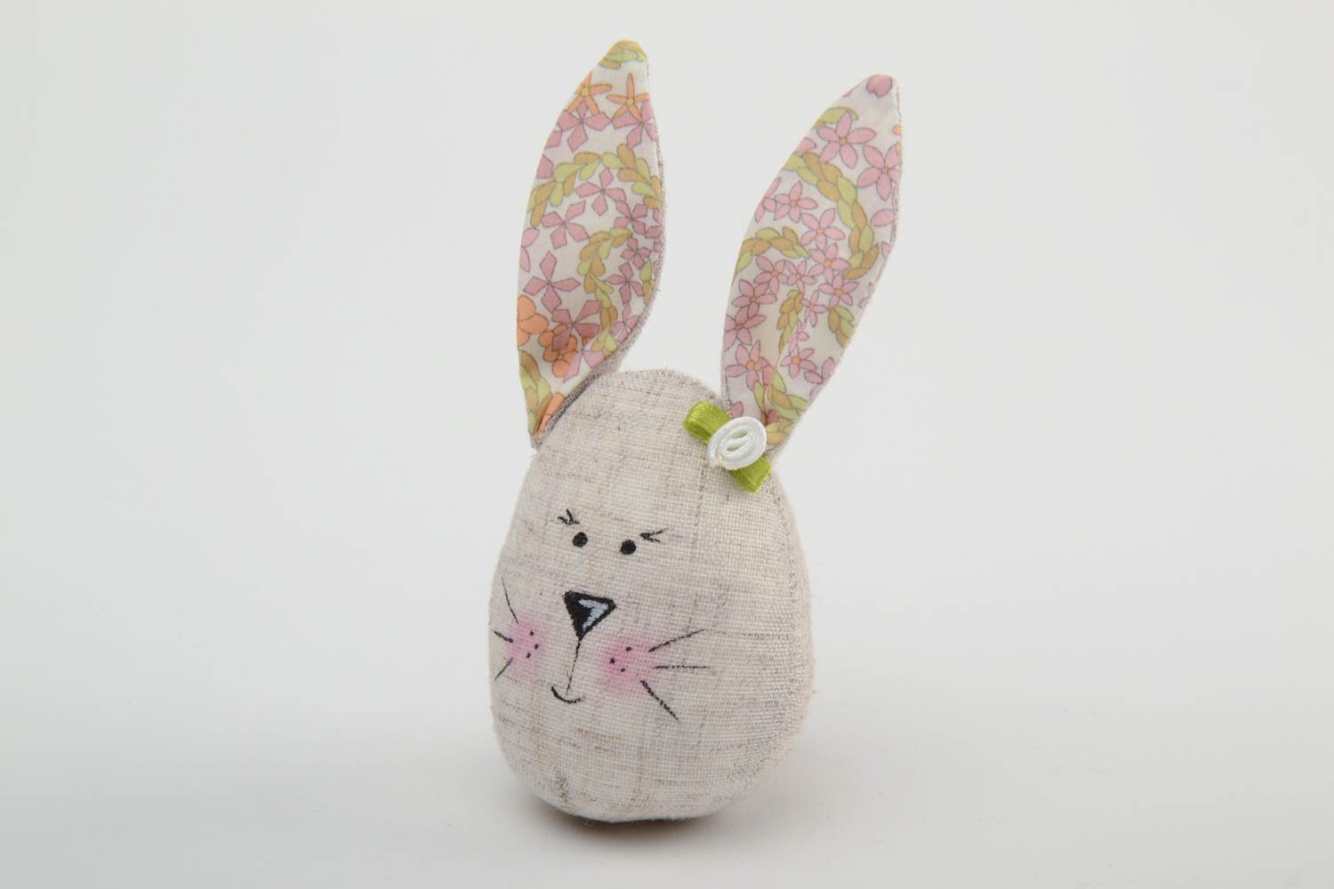 Unusual handmade designer fabric interior pendant toy hare sewn of natural materials photo 2