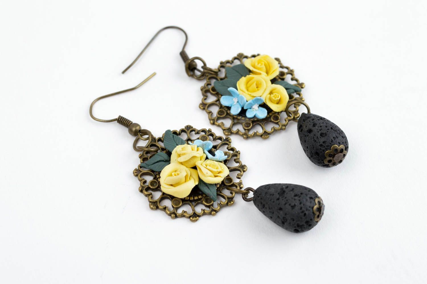 Vintage Blumen Ohrringe handmade Polymer Schmuck Accessoire für Frauen foto 3