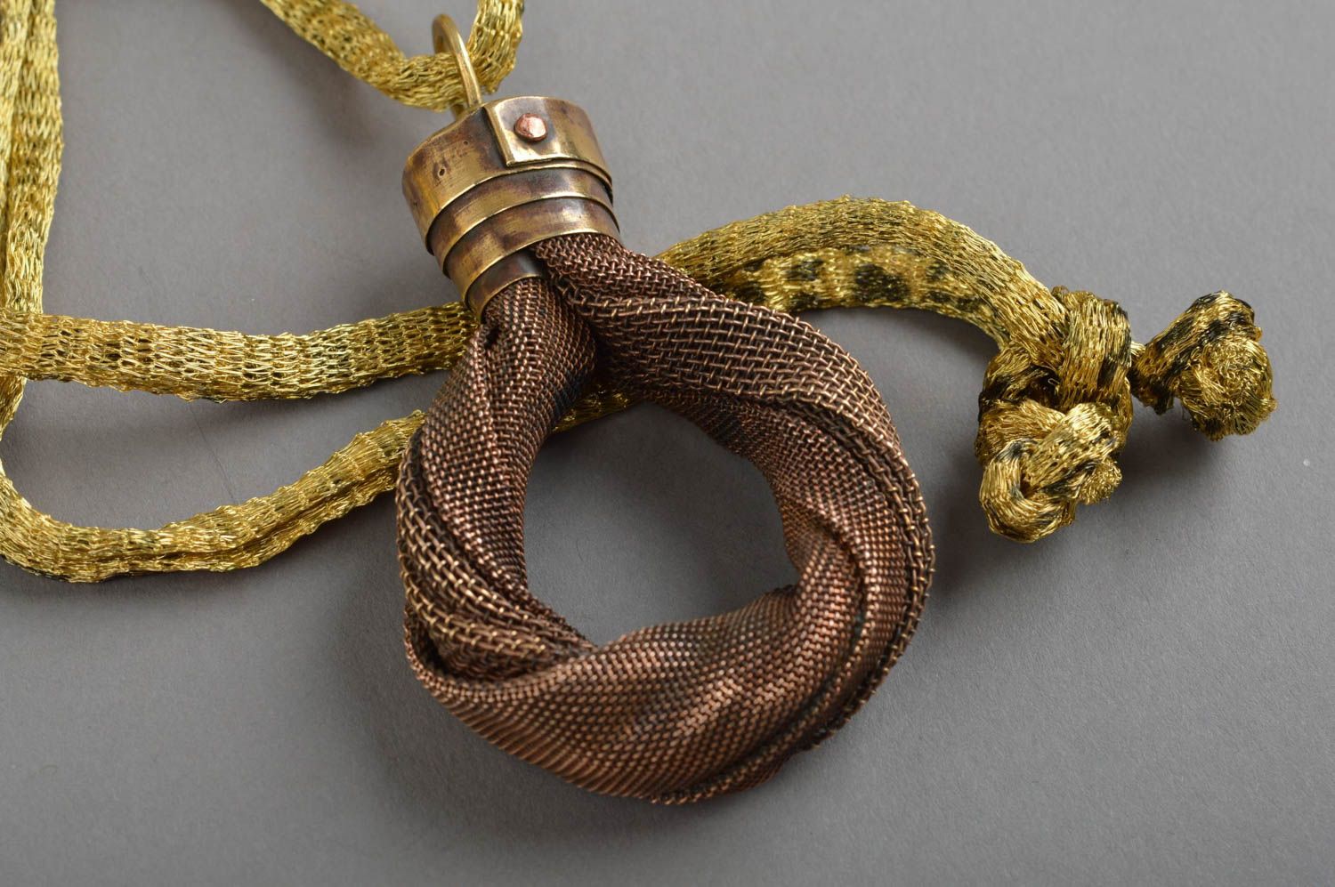 Handmade metal pendant accessory on long cord brass jewelry stylish pendant photo 4