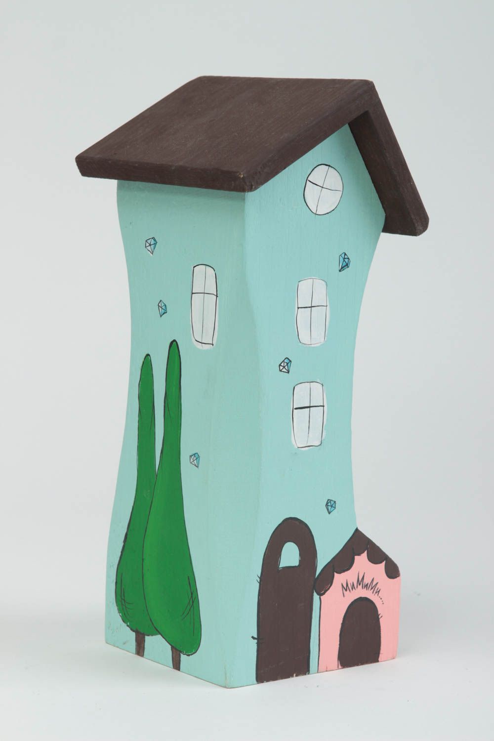 Деревянная фигурка домик с будкой разноцветный красивый ручной работы яркий фото 2