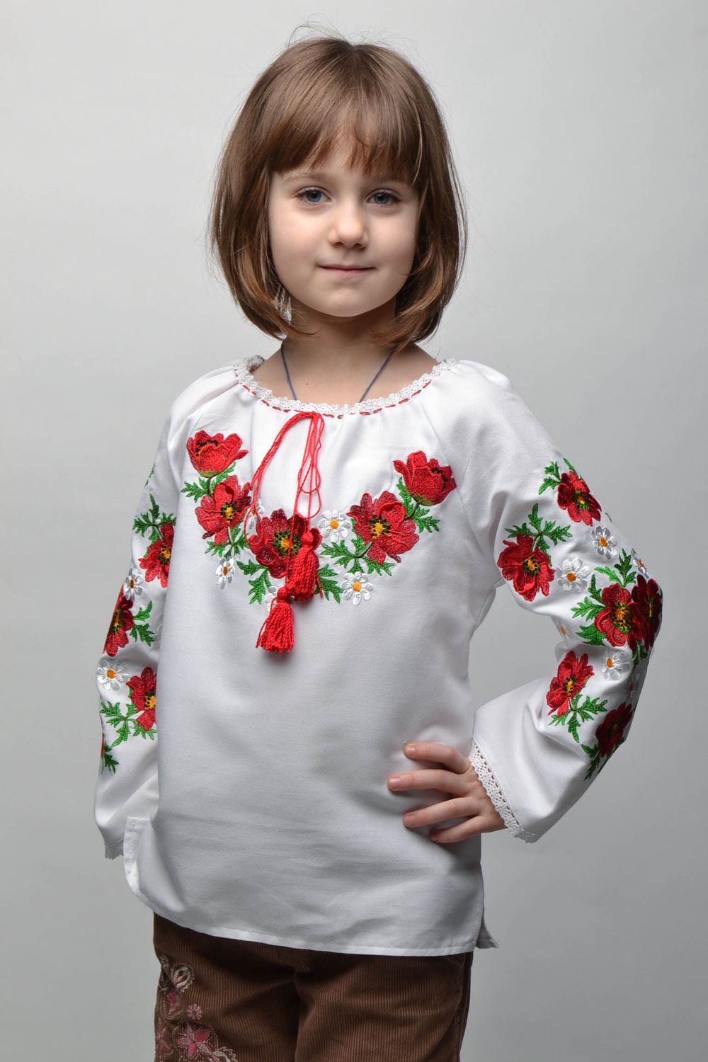 Satin stitch embroidered shirt for 5-7 years old girl photo 1