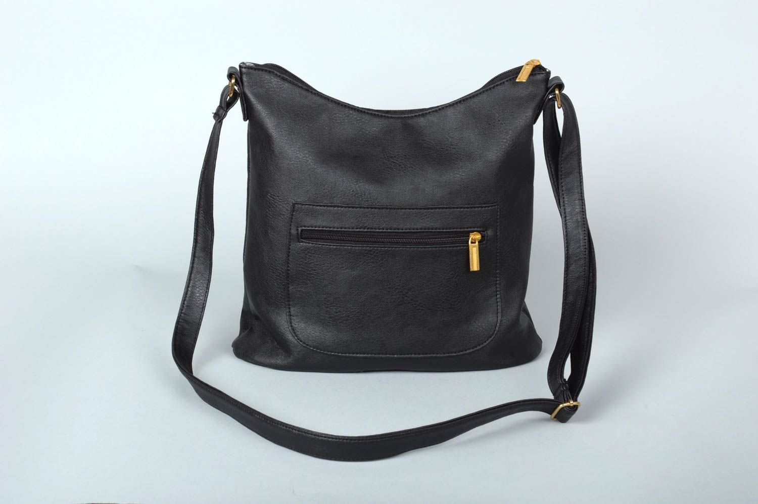 Handmade leatherette shoulder bag black spacious bag gift for wife fashion bag  photo 2