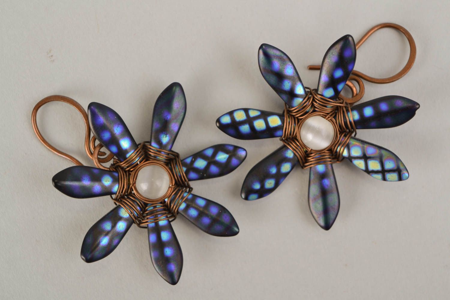 Handmade copper earrings Flowers photo 3