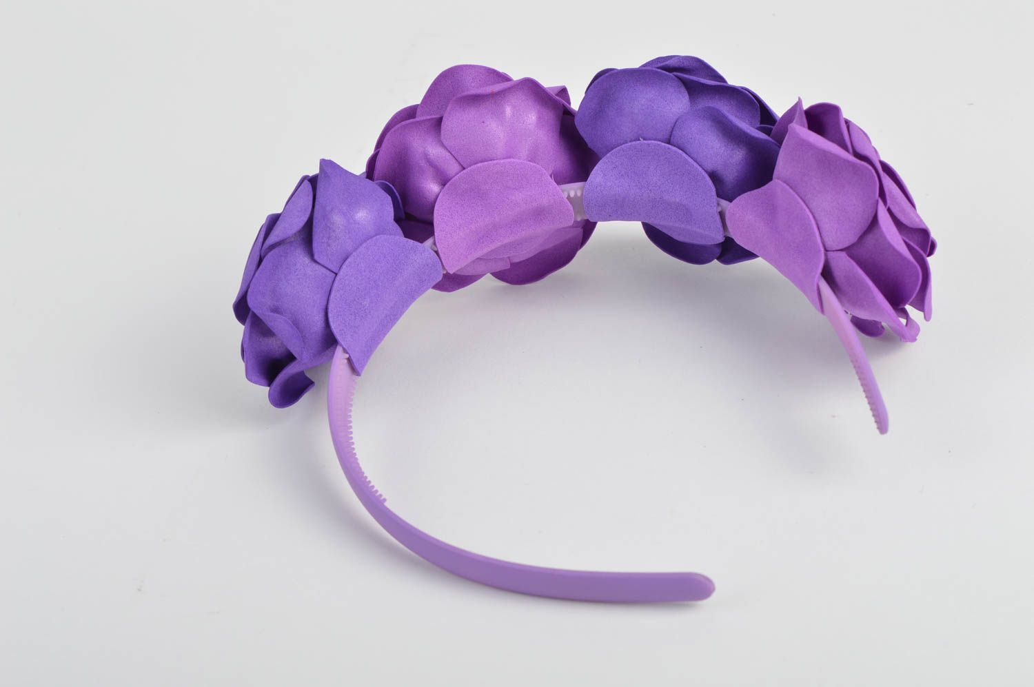 Serre-tête à fleurs fait main Cerceau cheveux violet foamiran Cadeau femme photo 5