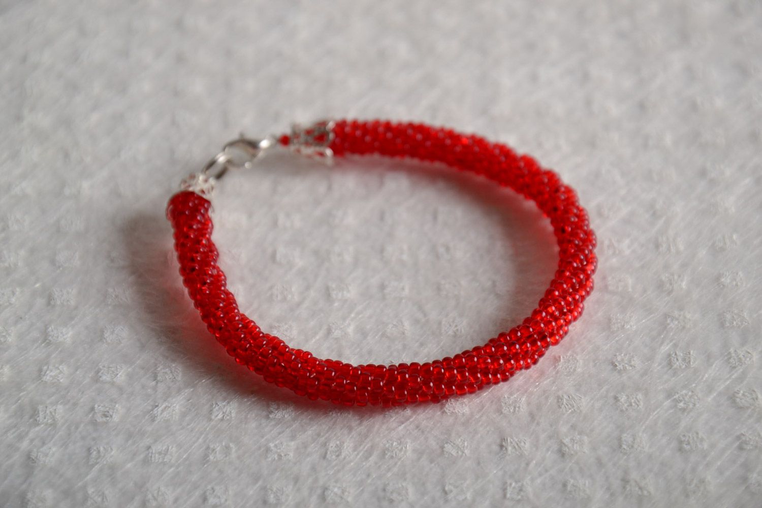 Handmade designer wristband made of Czech beads red cord for beautiful women photo 1