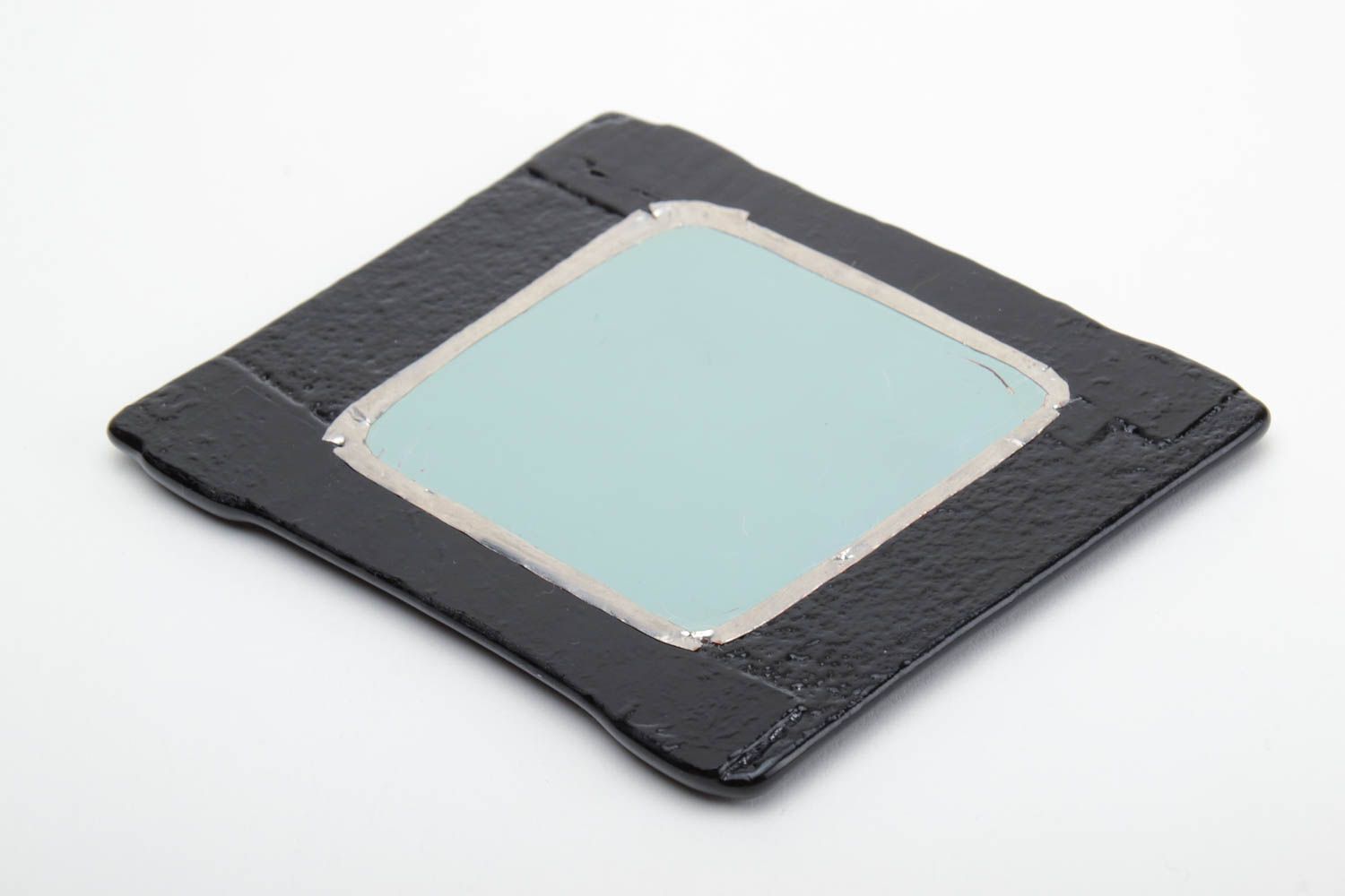 Quadratischer schwarzer handgemachter Taschenspiegel für Frauen foto 3
