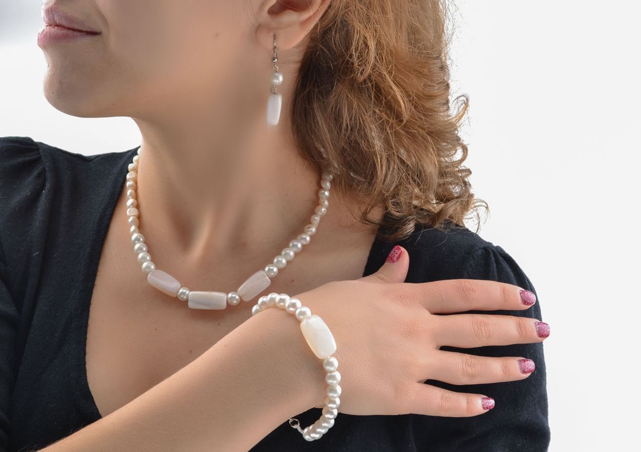 Jewelry set with pearl and agate photo 5
