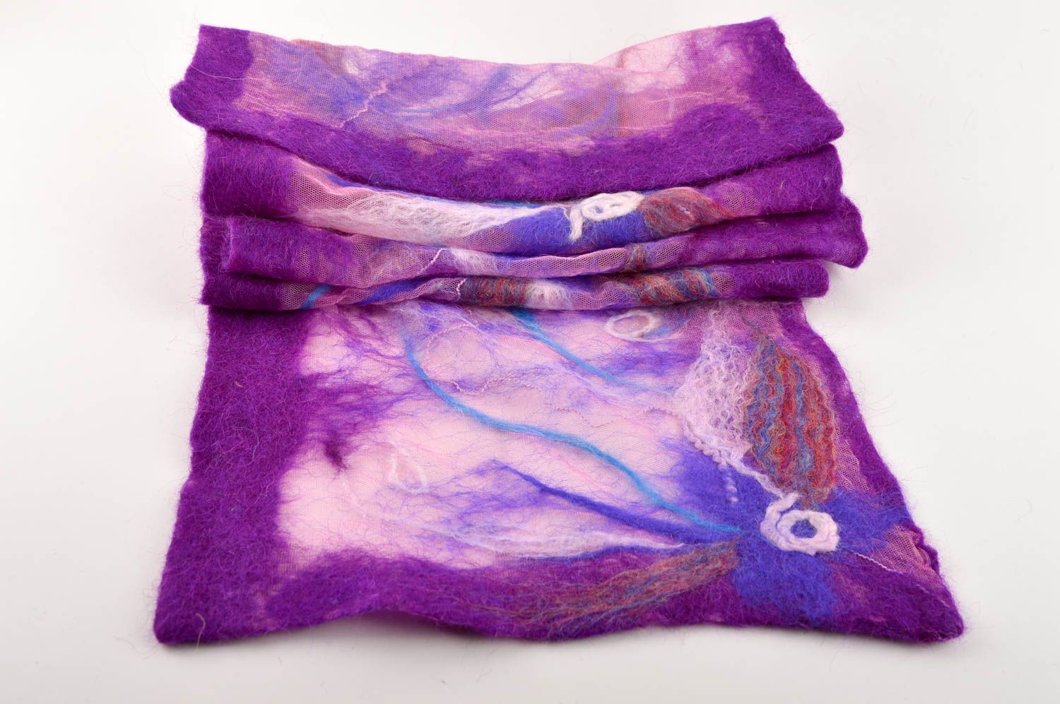 Écharpe laine feutrage fait main Foulard chaud violet Accessoire femme original photo 4