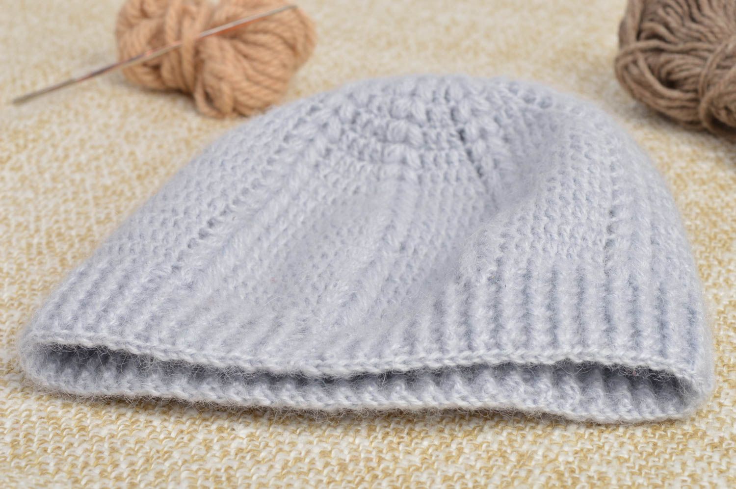 Bonnet tricot Chapeau au crochet fait main laine acrylique Vêtement enfant photo 1