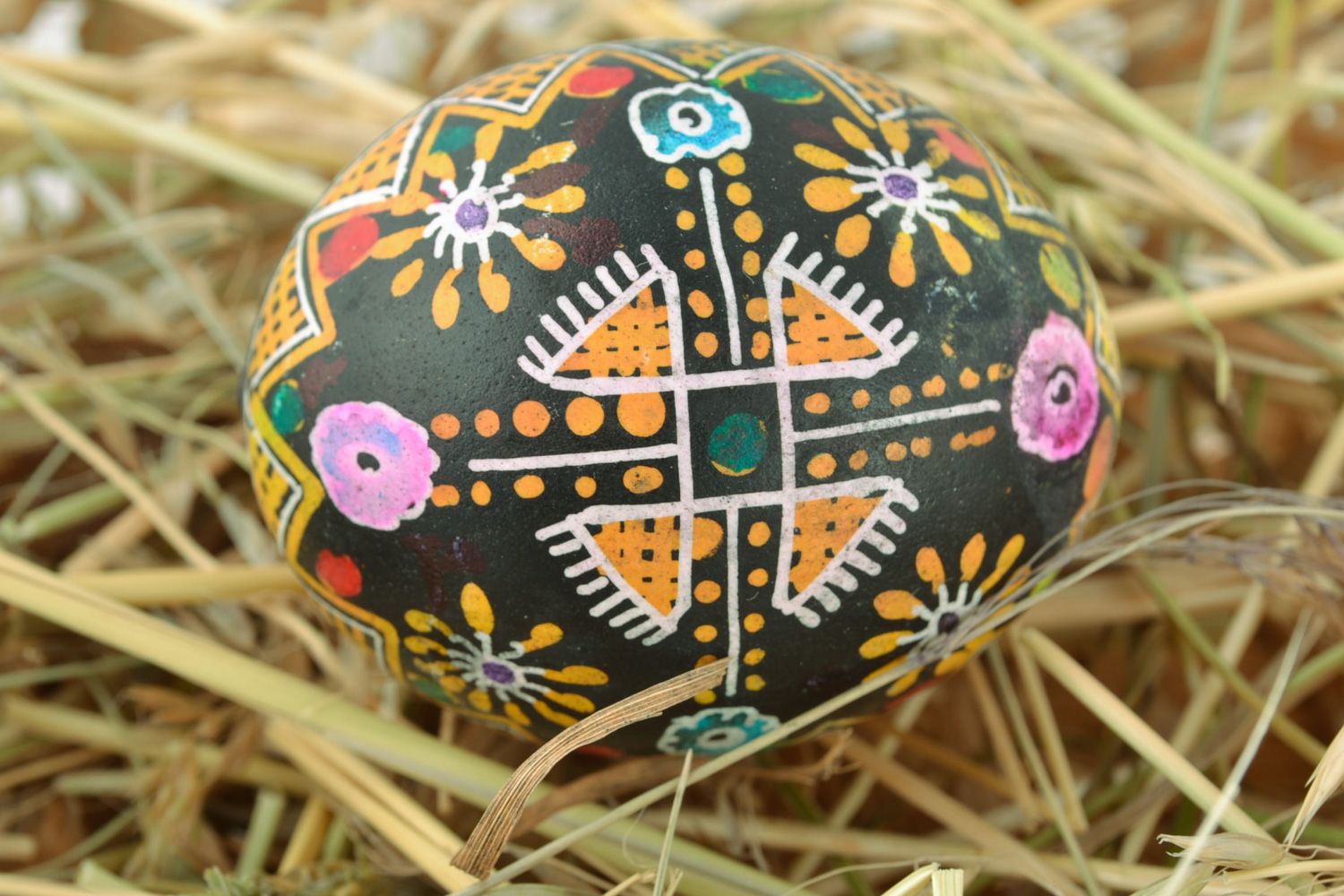 Handmade traditional Easter egg painted using wax technique for interior decor photo 1