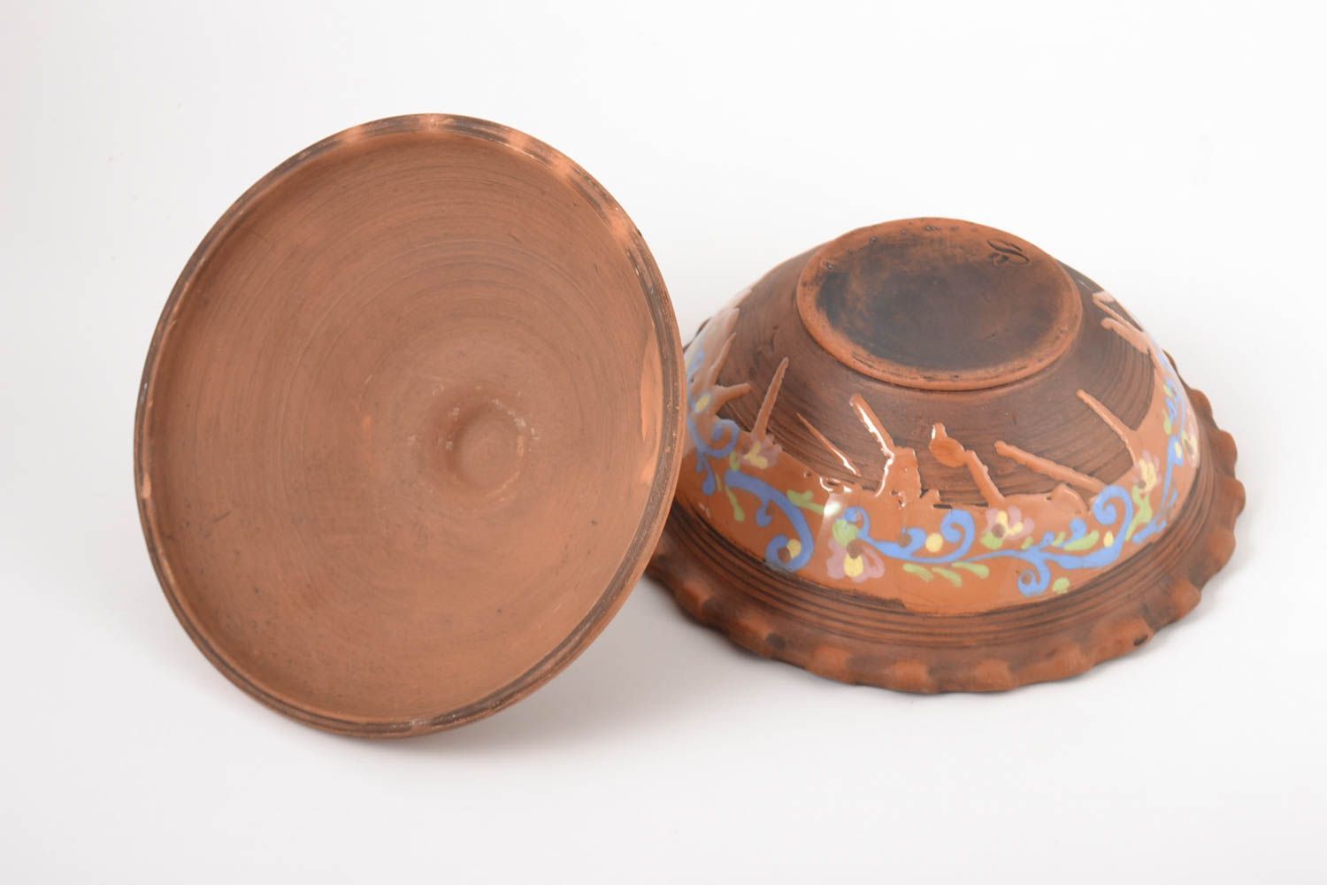 Керамическая миска с крышкой ручной работы глиняная миска яркая глиняная посуда фото 3