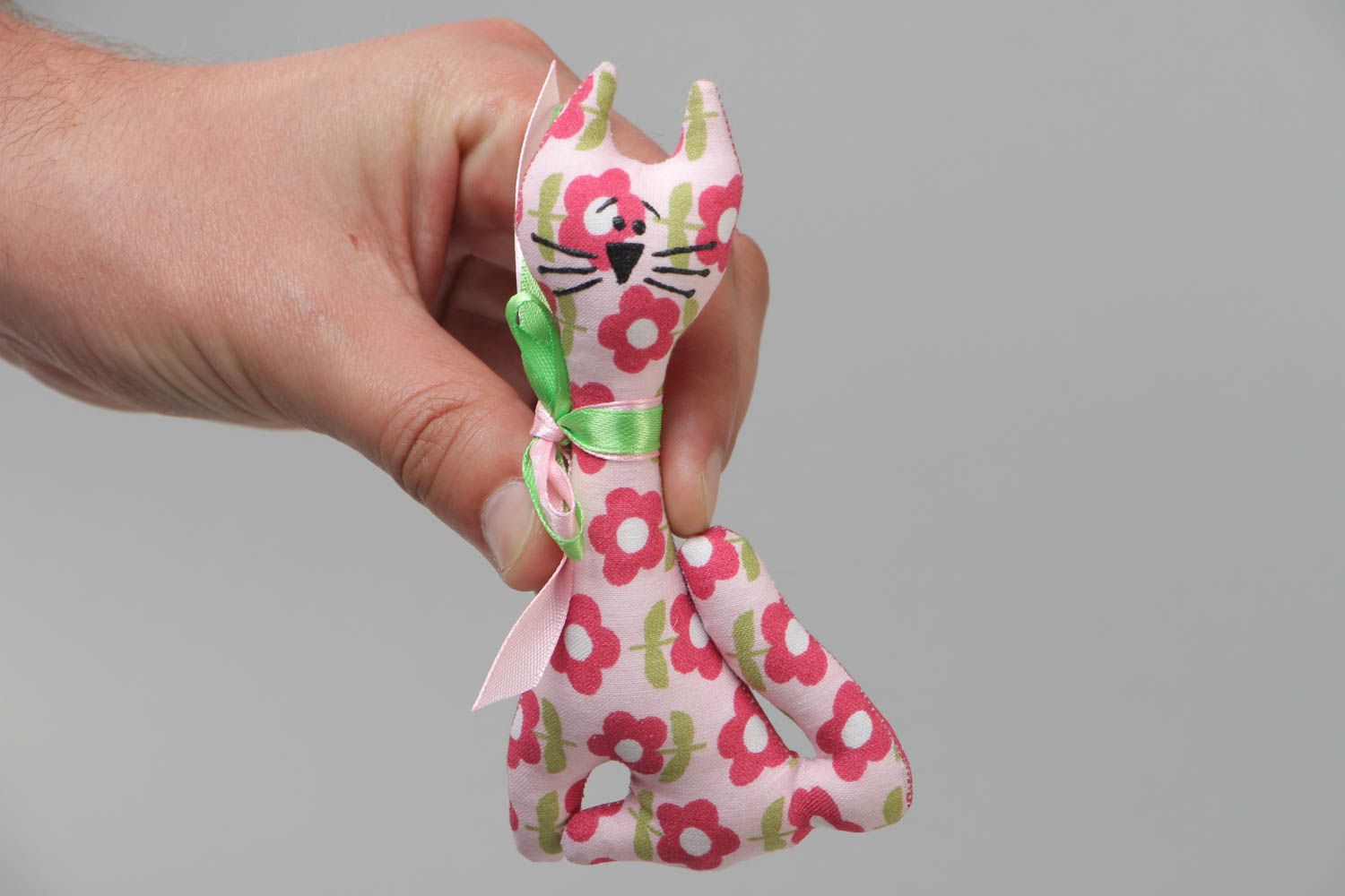Magnet frigo peluche chat en tissu de coton motif floral fait main original photo 5