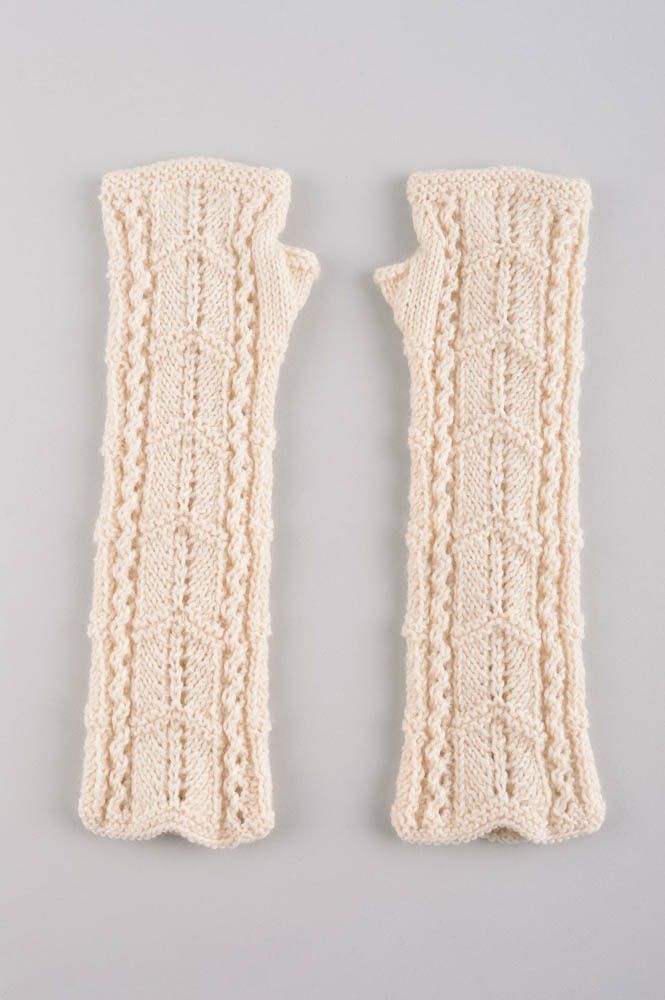 Вязаные митенки ручной работы перчатки для женщин белые вязаный аксессуар фото 2