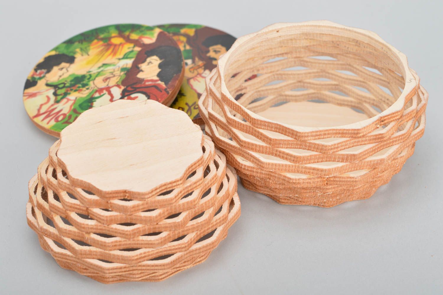 Originelles rundes Holz Schatullen Set mit Musterung 2 Stück Handarbeit foto 2