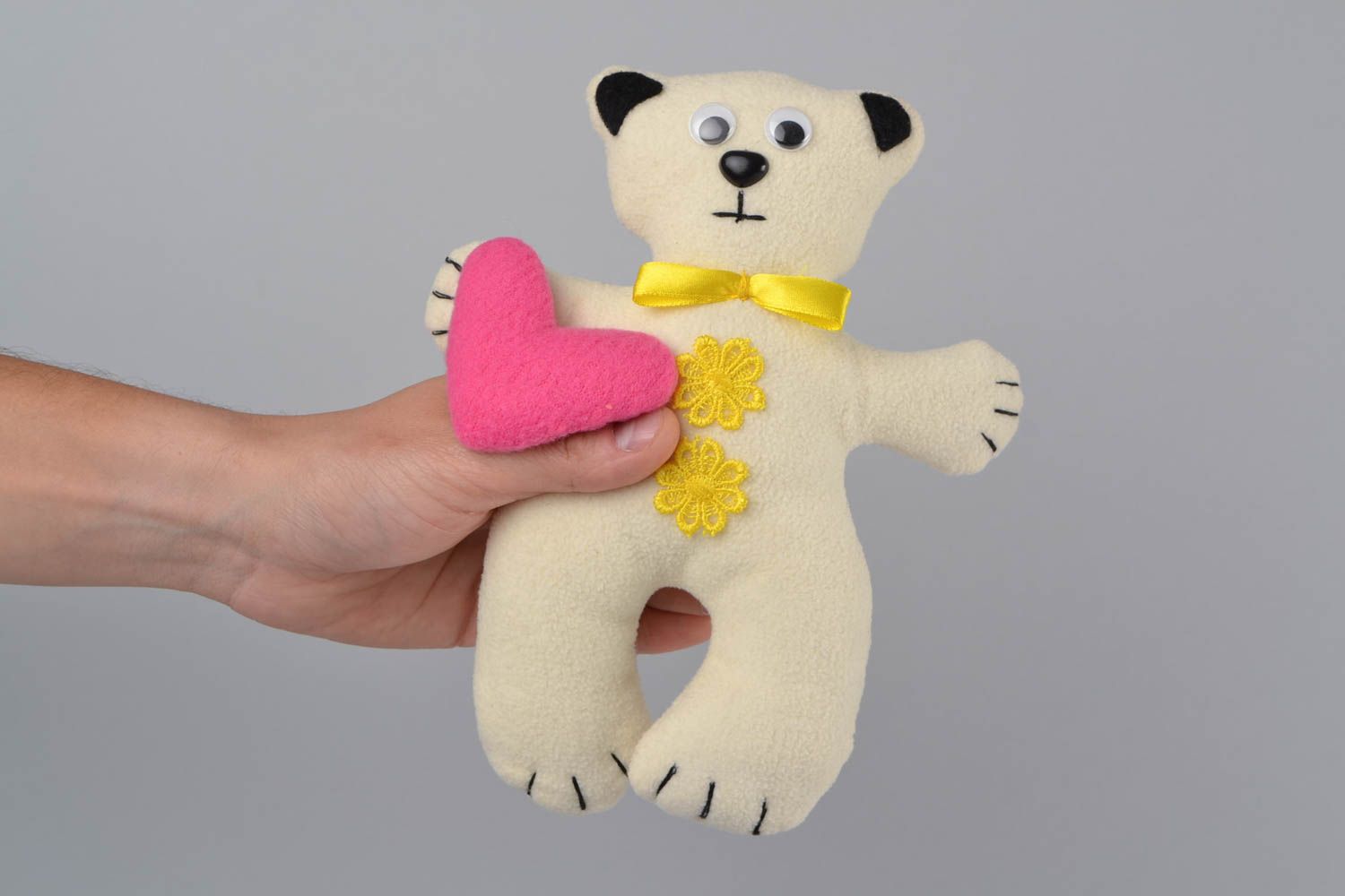 Handmade toy bear made of fleece small beige for children and home decor photo 2