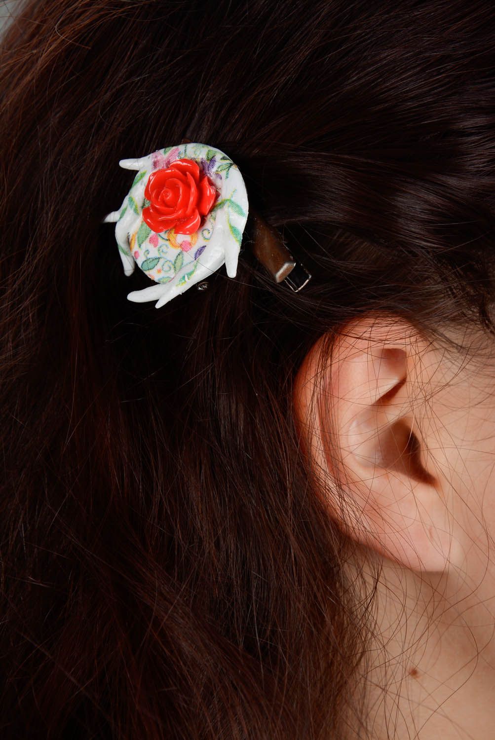 Brooch hairpin made ​​of polymer clay Rose photo 5