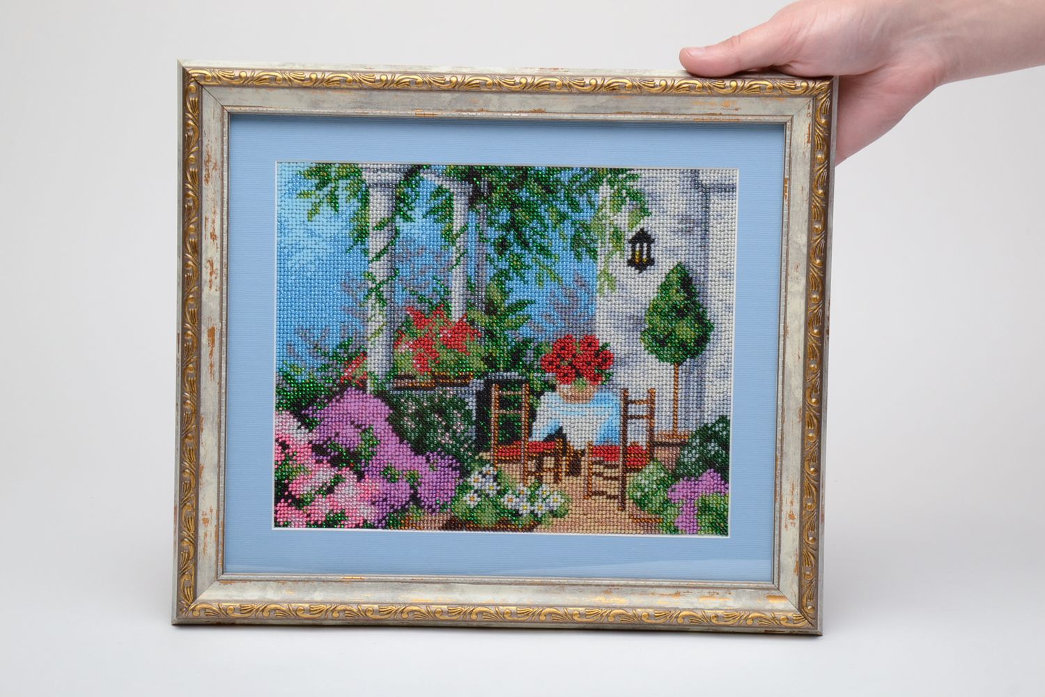 Handmade picture embroidered with beads Yard photo 5