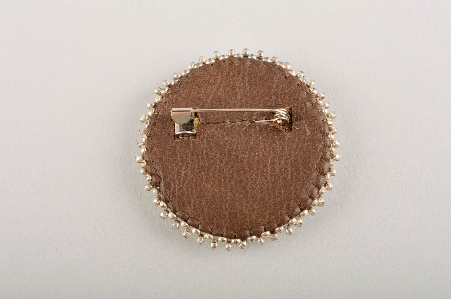 Handmade brooch designer jewelry unusual gift leather brooch beaded accessory photo 4