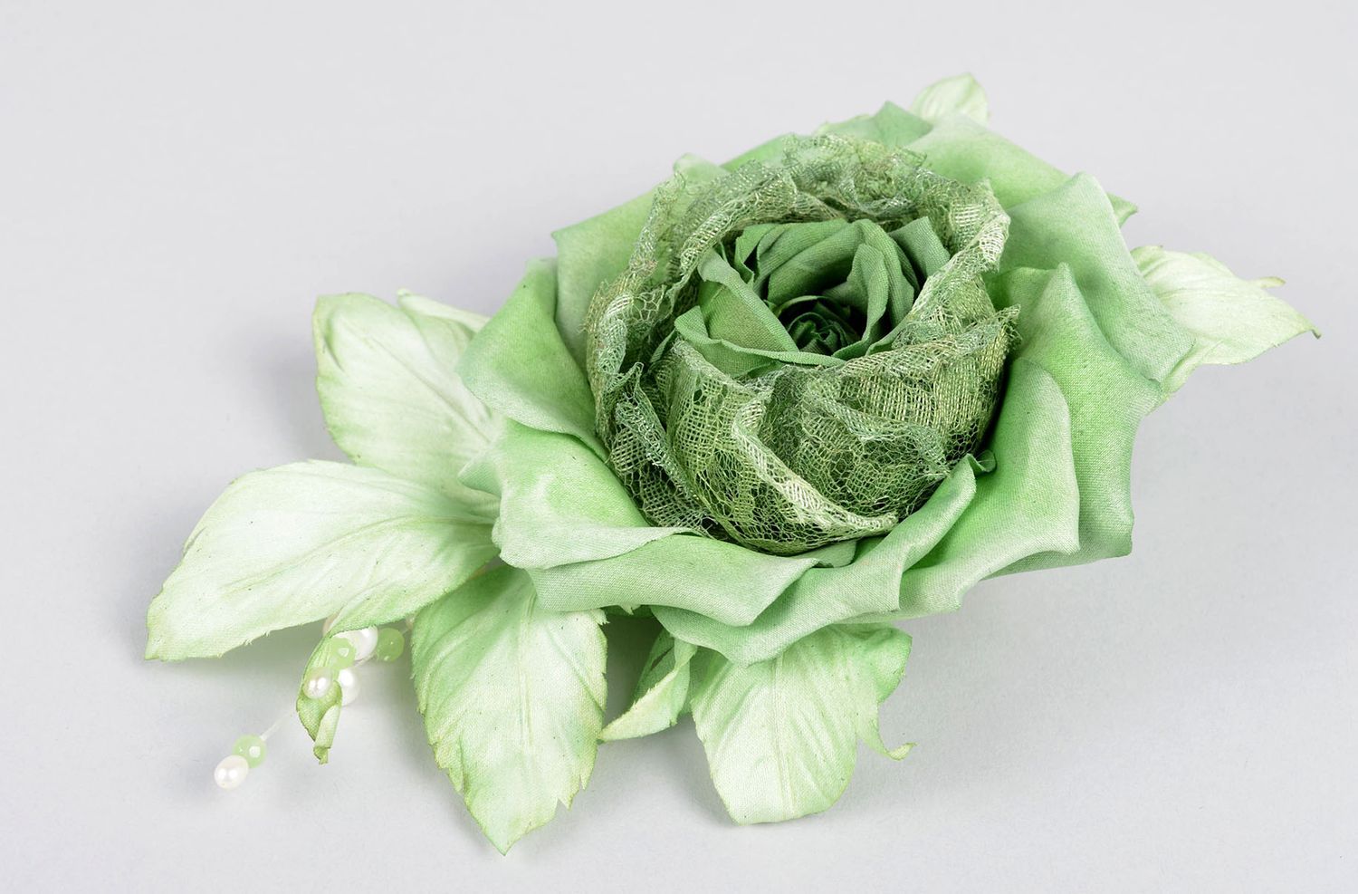 Boche hecho a mano de seda bisutería artesanal regalo original flor verde foto 1