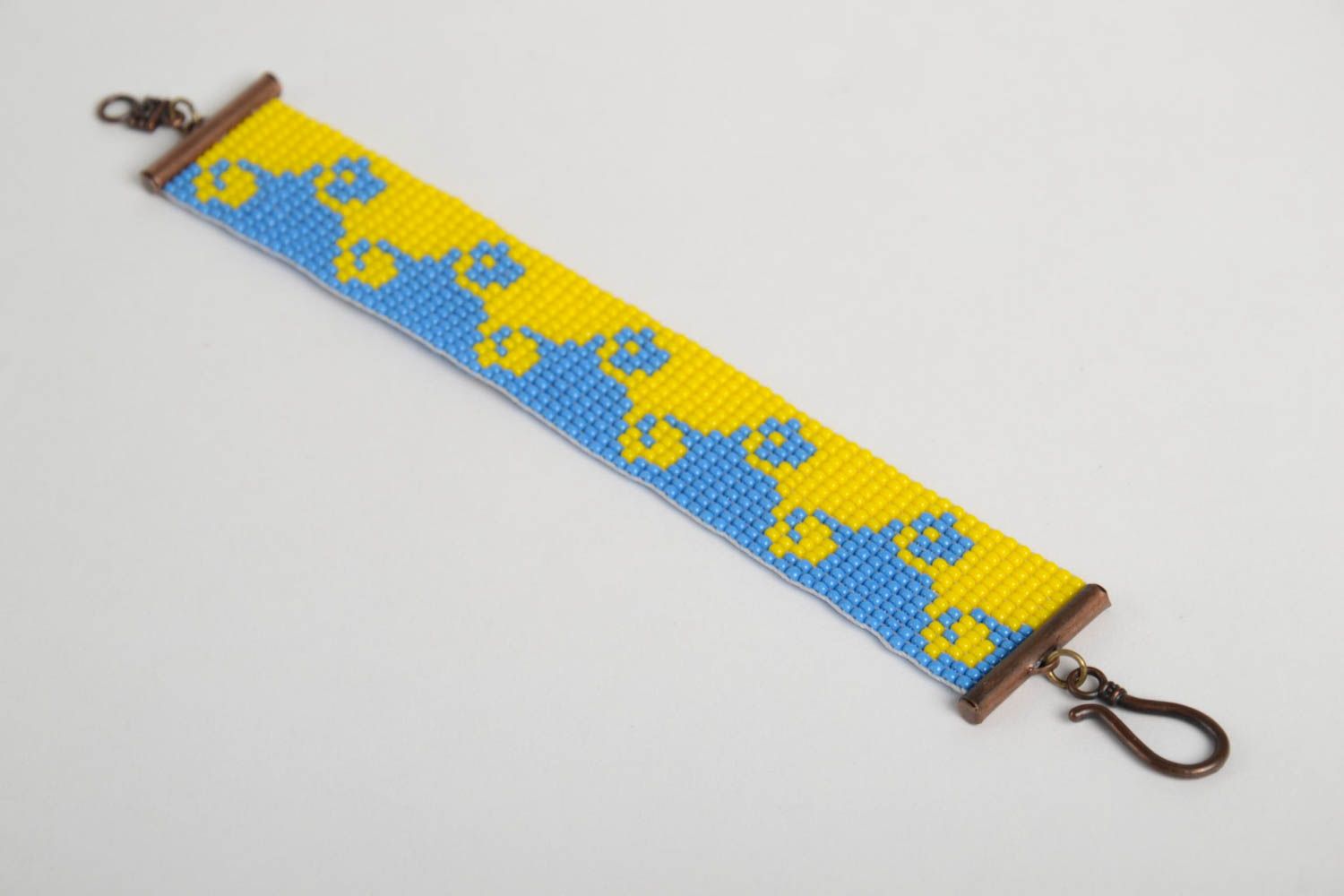 Handgefertigt Glasperlen Armband exklusiver Schmuck Frauen Accessoire gelb blau foto 3