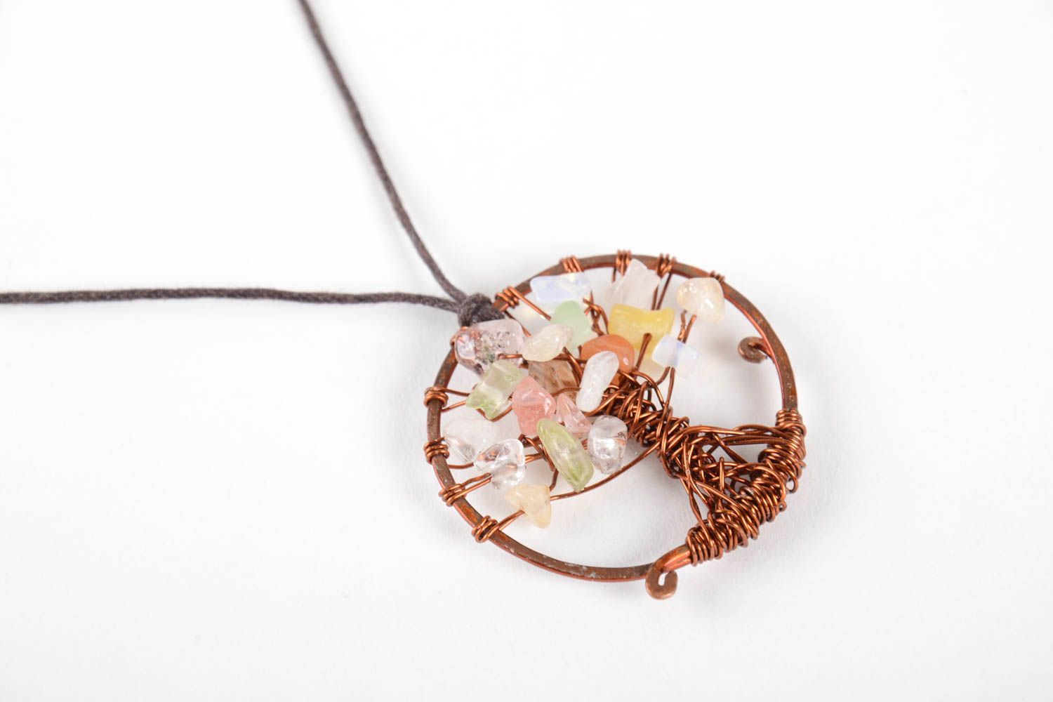 Handmade pendant designer accessory copper jewelry pendant with natural stones photo 3