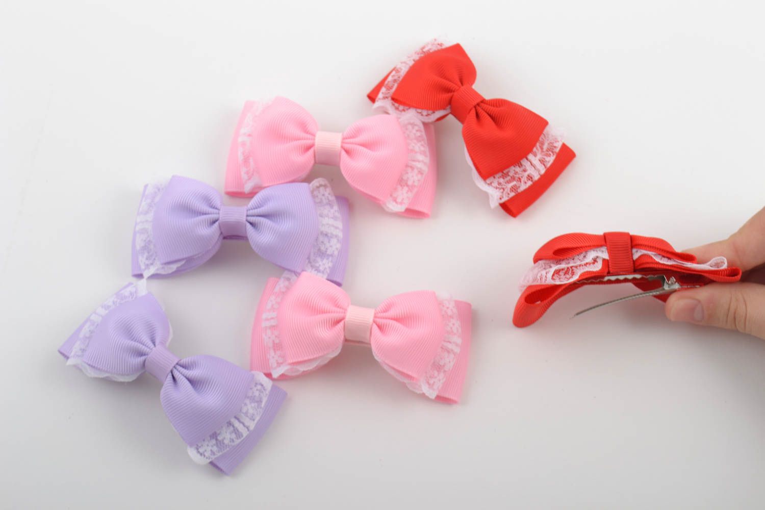 Baby hair bows set of 3 handmade hair clips gifts for baby girl hair decorations photo 5