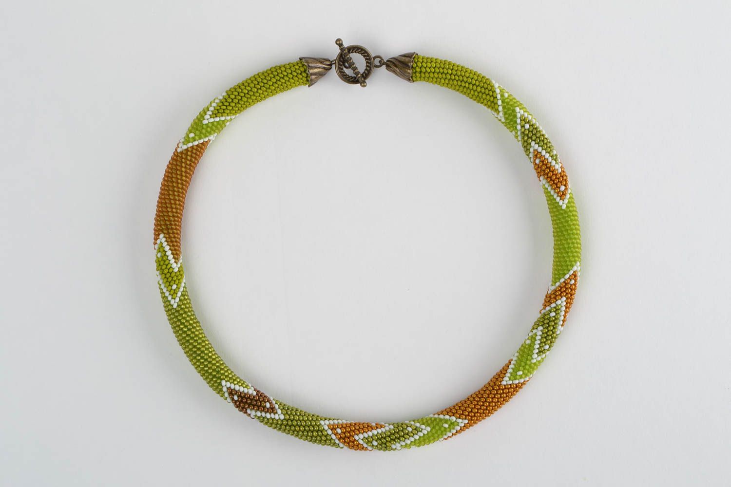 Beautiful handmade green beaded cord necklace with zigzag designer jewelry photo 5