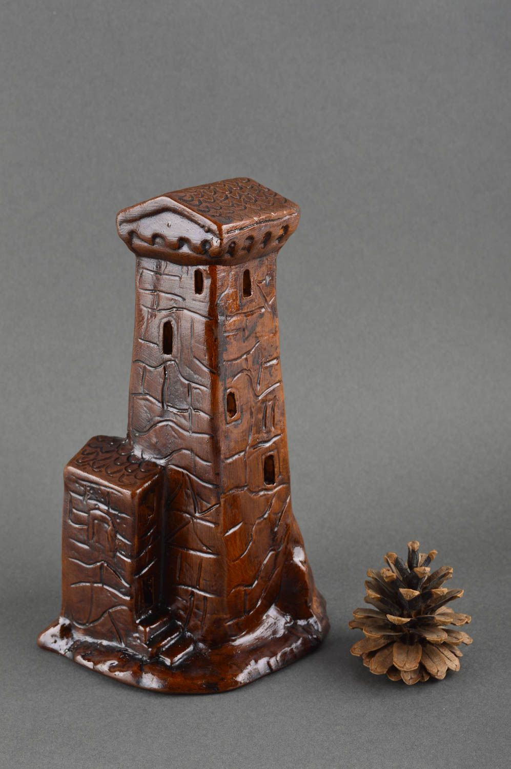 Handmade Keramik Deko Figur aus Ton Wohnzimmer Deko Swanischer Turm Geschenk foto 1