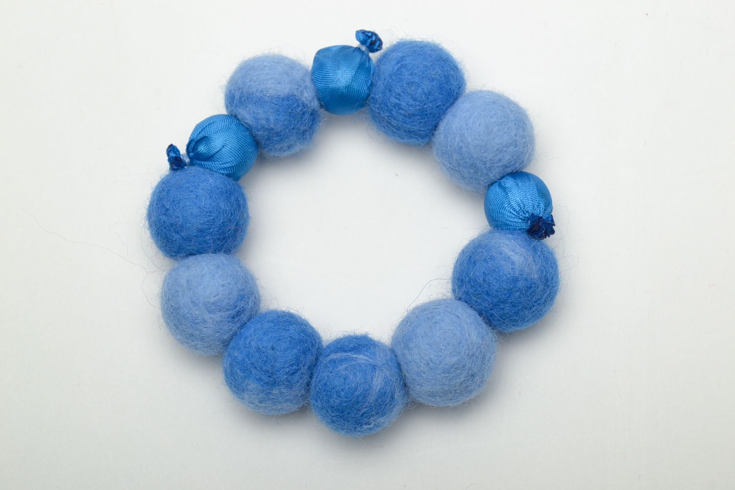 Beautiful unusual felted bead bracelet of blue color photo 5