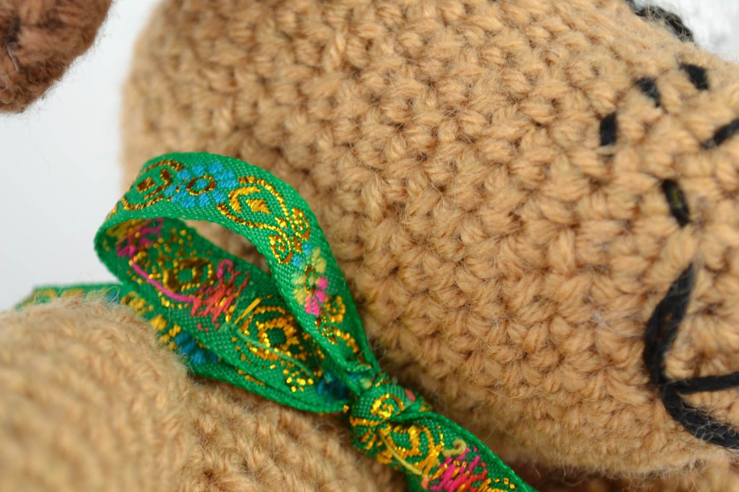 Handmade designer small soft toy crocheted of semi wool and wool cute dog photo 2