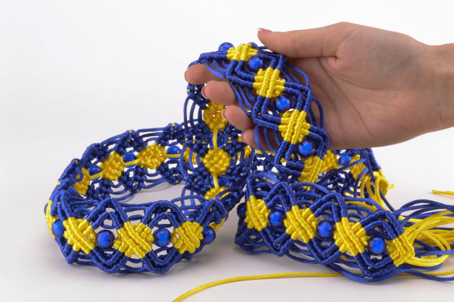 Yellow and blue macrame belt photo 5