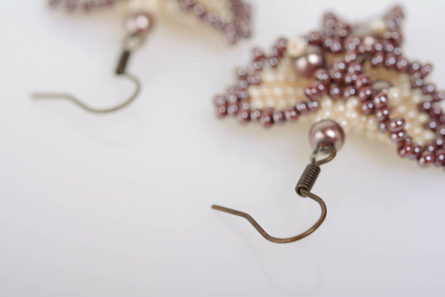 Small handmade designer woven beaded earrings beautiful evening jewelry photo 5