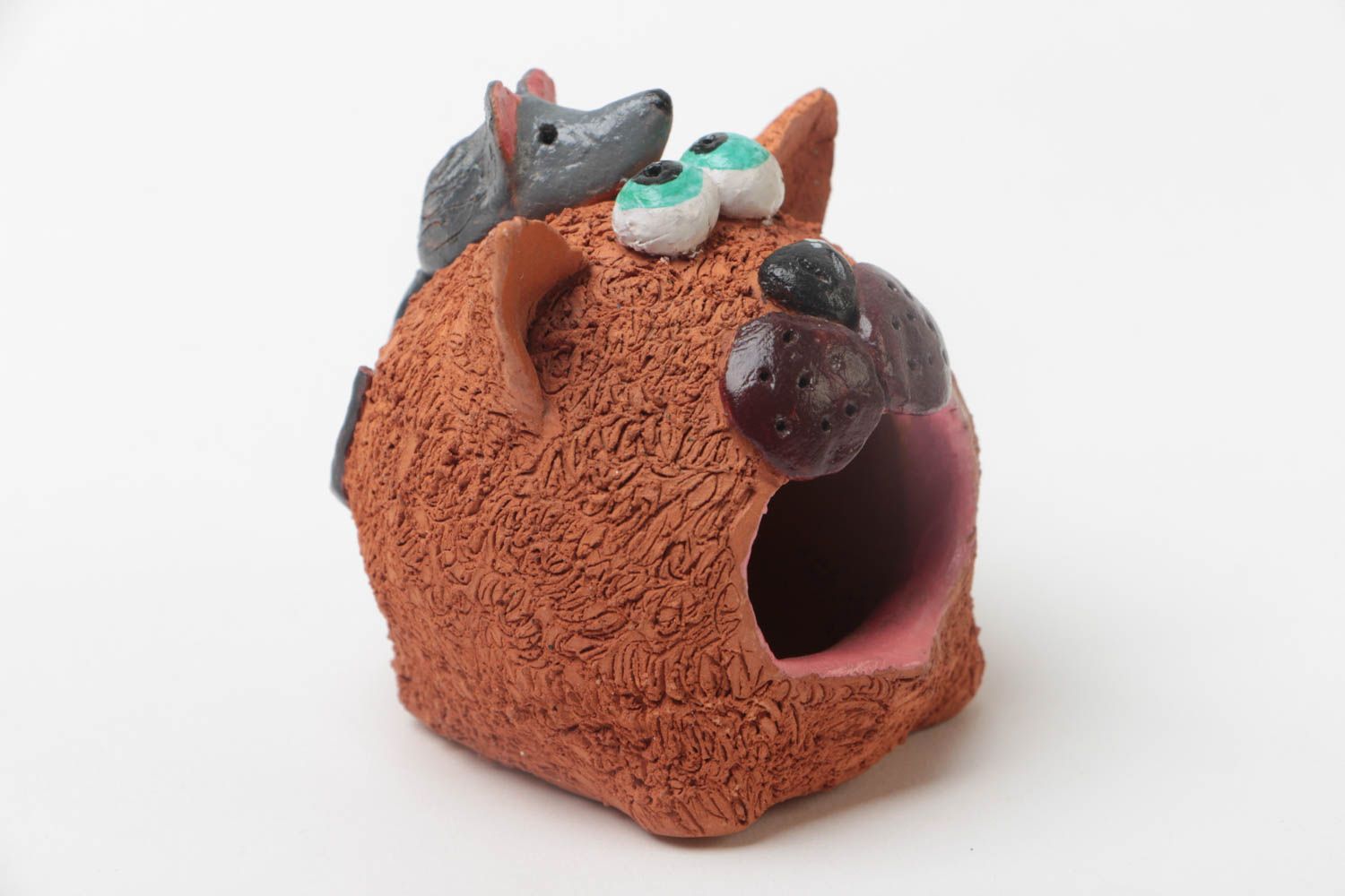 Керамическая фигурка кота ручной работы из глины расписанная красками забавная фото 2