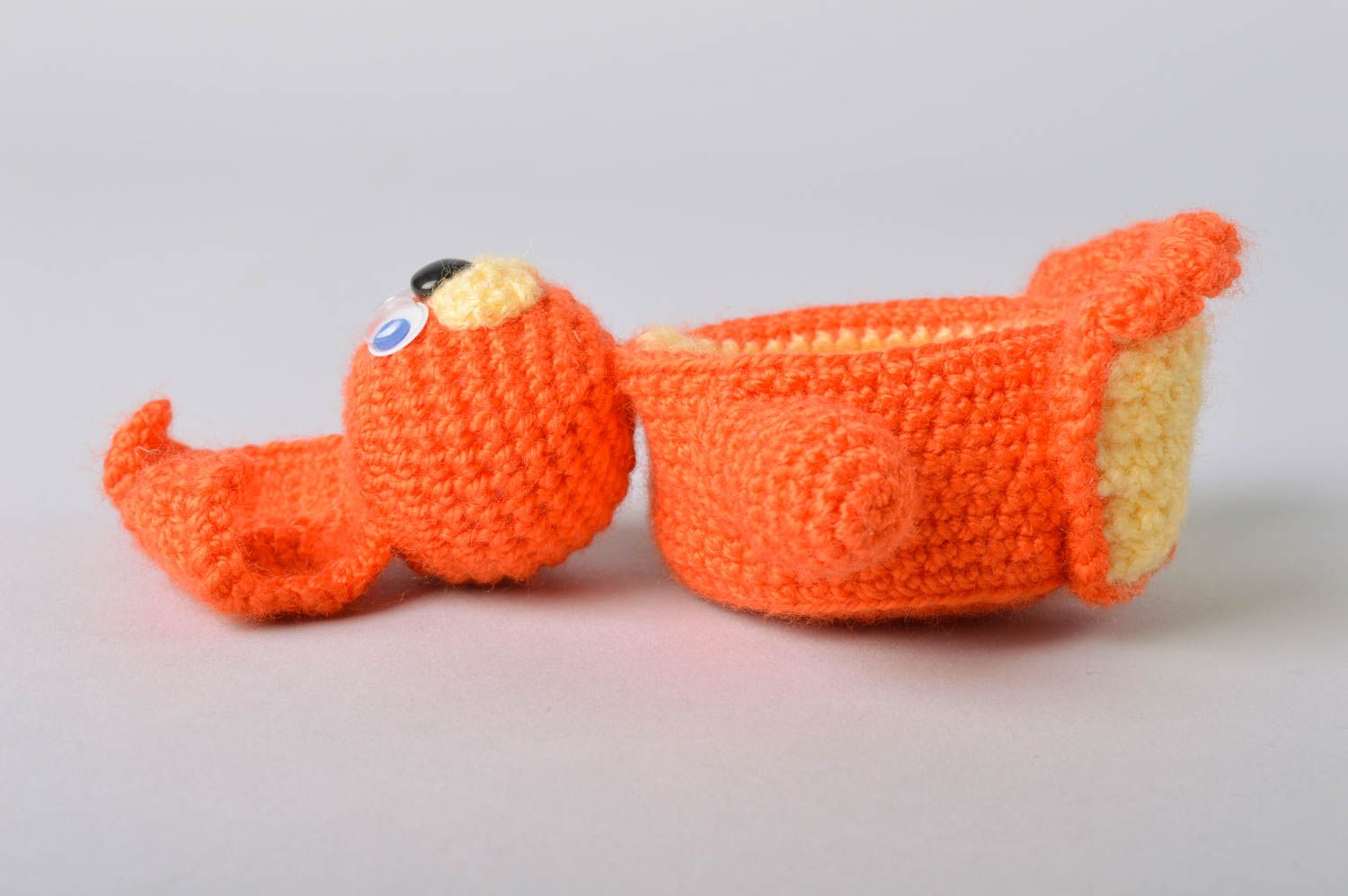Handmade decorative orange Easter rabbit toy crocheted of semi cotton threads photo 3