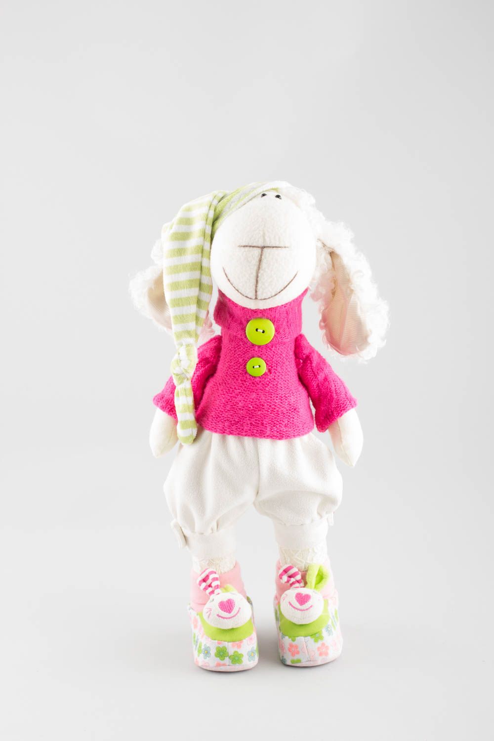 Peluche mouton en lin et tricot faite main originale décorative pour enfants photo 2