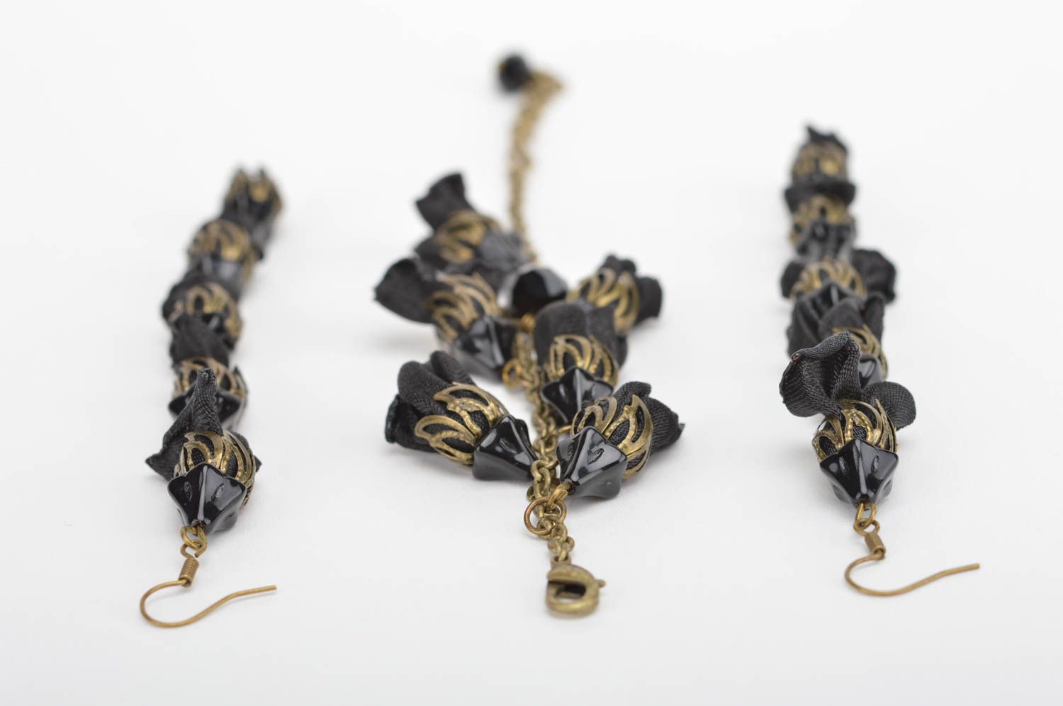 Set di orecchini e bracciale fatto a mano kit di accessori di perle e nastri
 foto 3