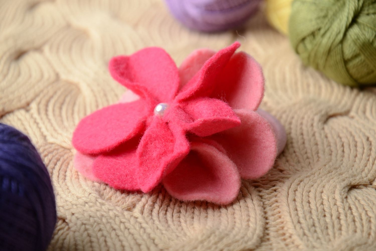 Bright unusual hair tie with pink flower photo 1