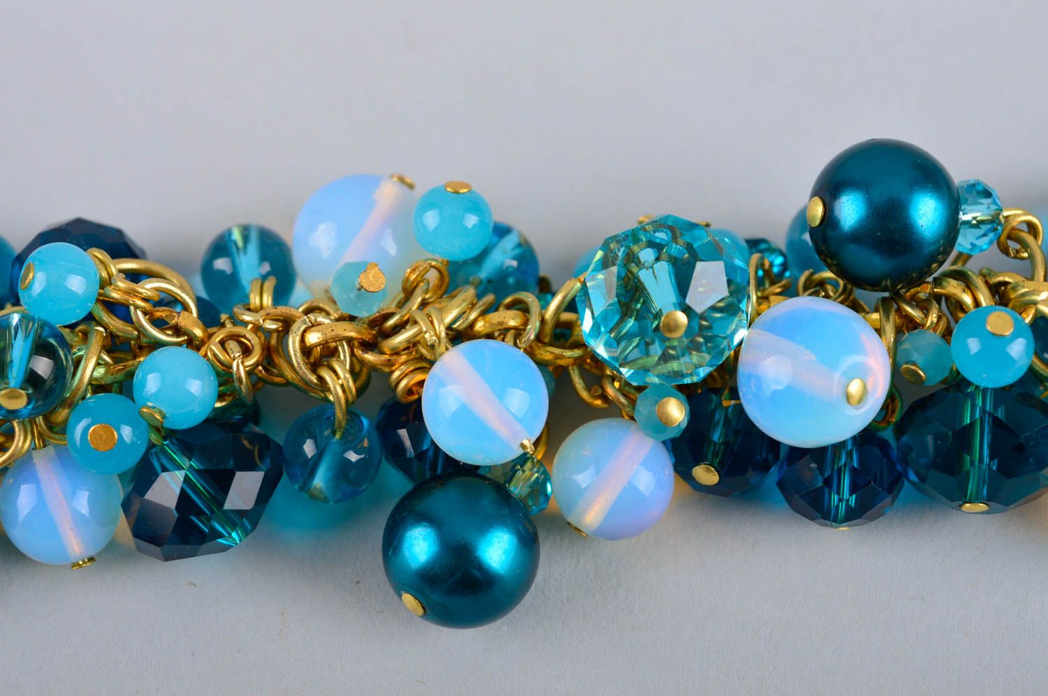 Collier bleu Bijou fait main pierre de Lune fausses perles cristaux Cadeau femme photo 3