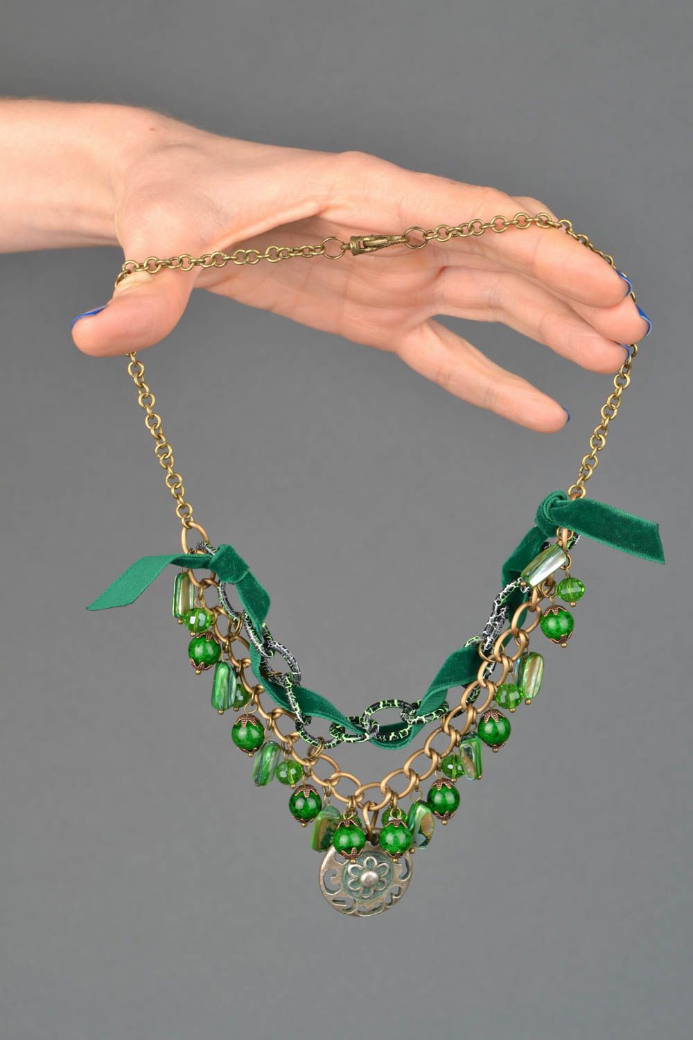 Handmade glass bead necklace Vintage photo 2