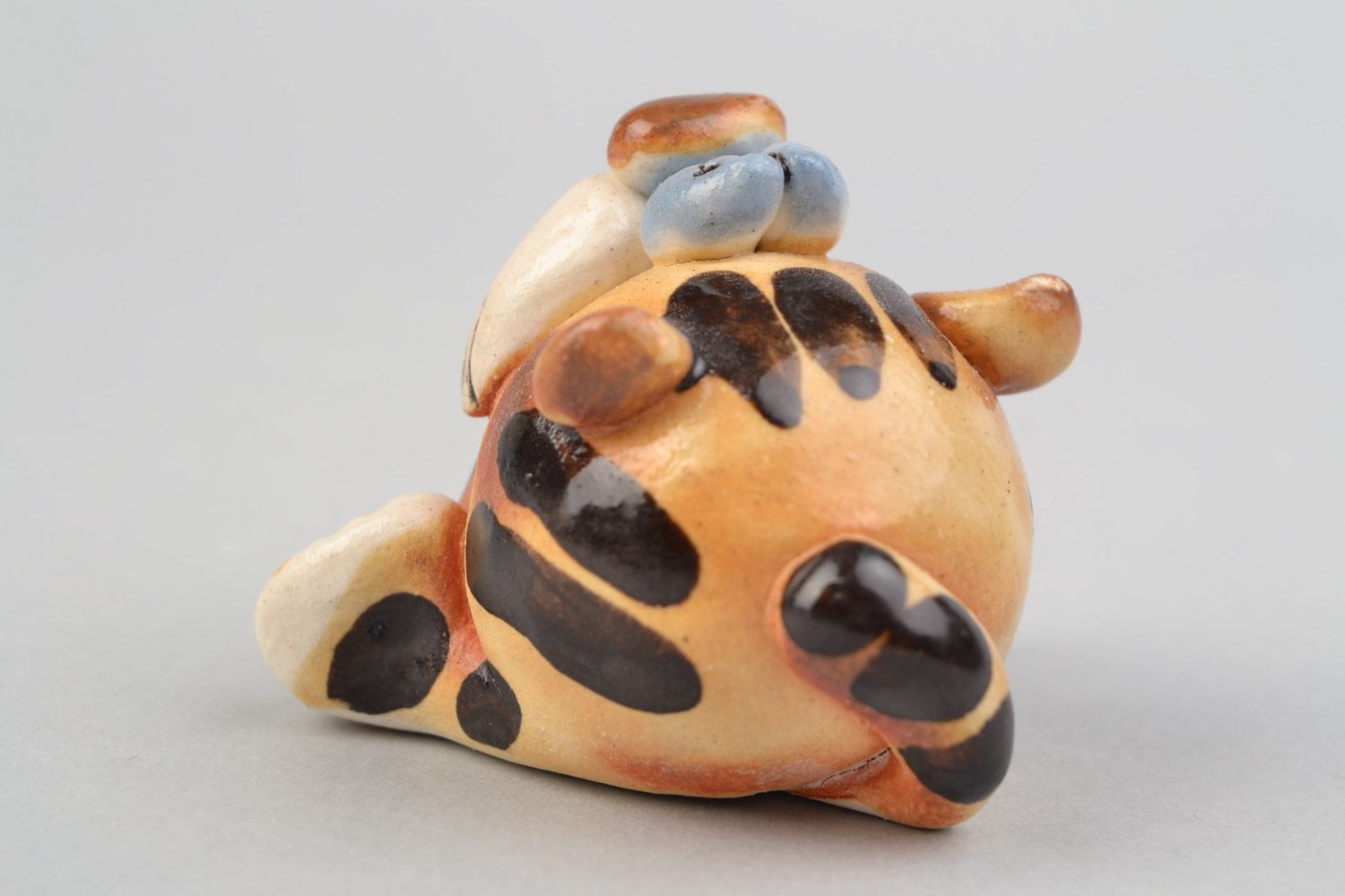 Handmade funny ceramic figurine of colorful sitting tiger painted with glazes photo 5
