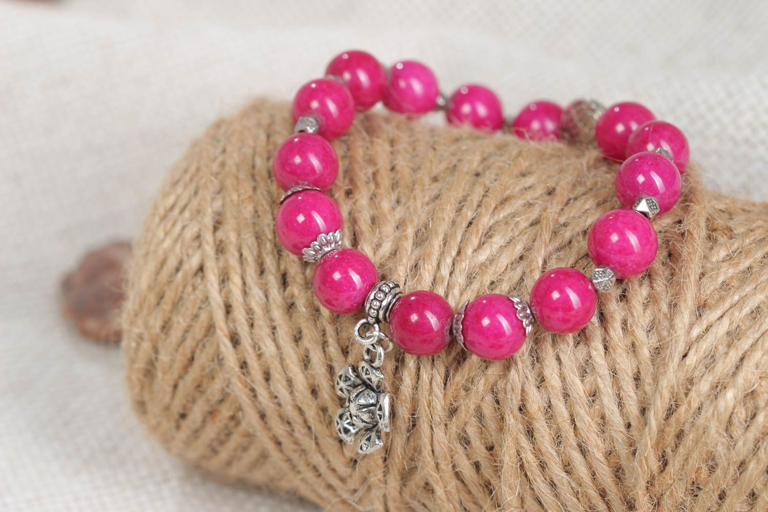 Handmade bracelet with charms stylish bright accessory cute pink jewelry photo 1