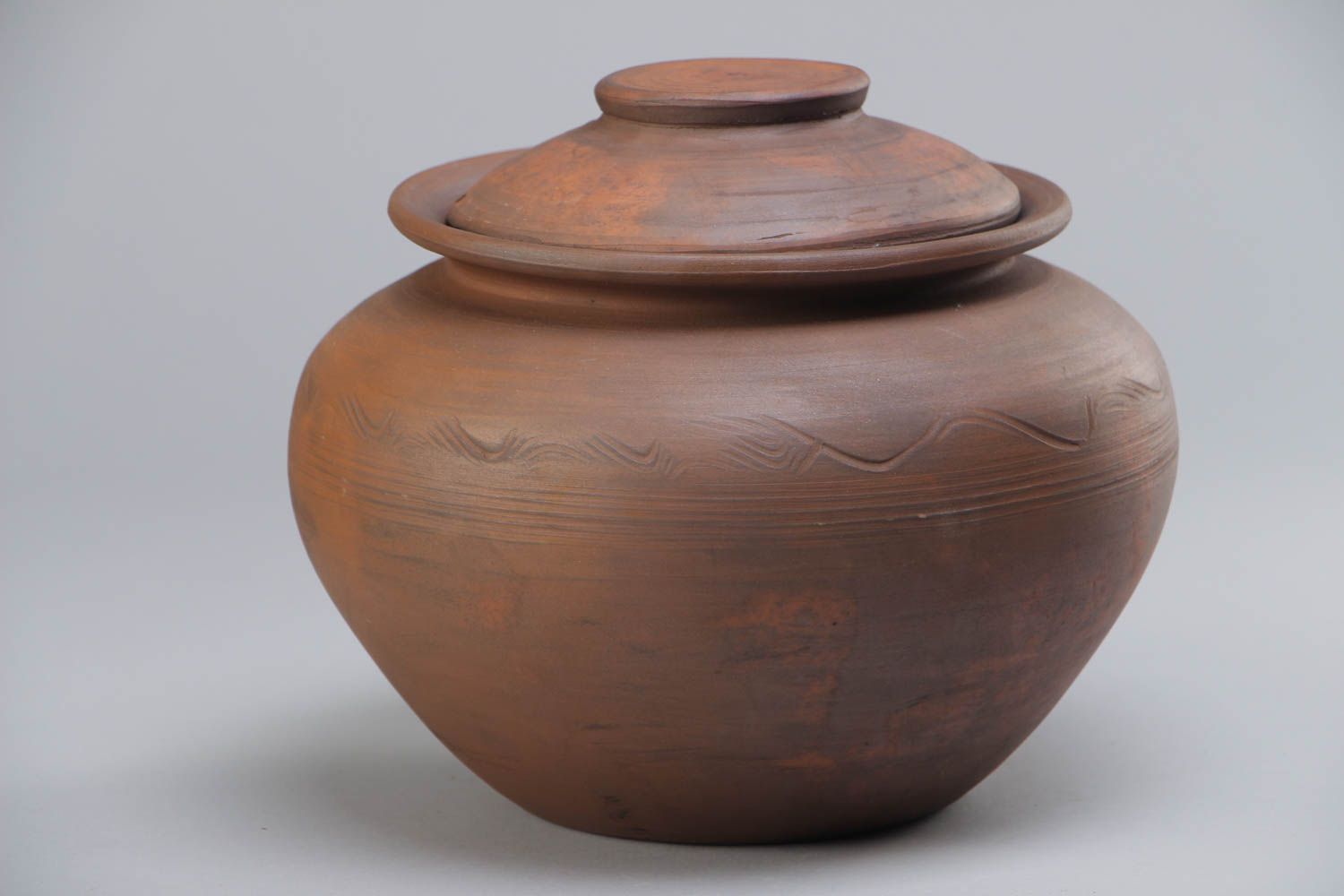 Keramik Schmortopf für Backen nicht groß in Braun mit Deckel 2 L Handarbeit  foto 2