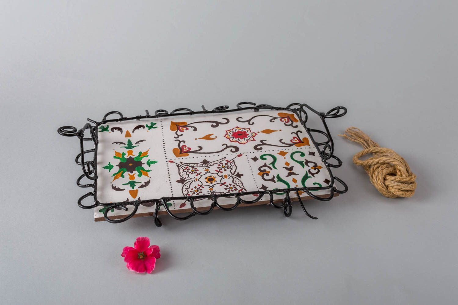 Handmade tray for breakfast painted tray in ethnic style designer kitchenware photo 1