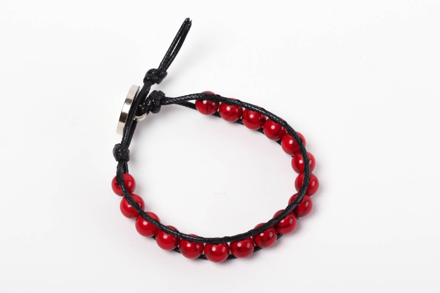 Bracelet en corail et cordon Bijou fait main rouge tressé Cadeau pour femme photo 2