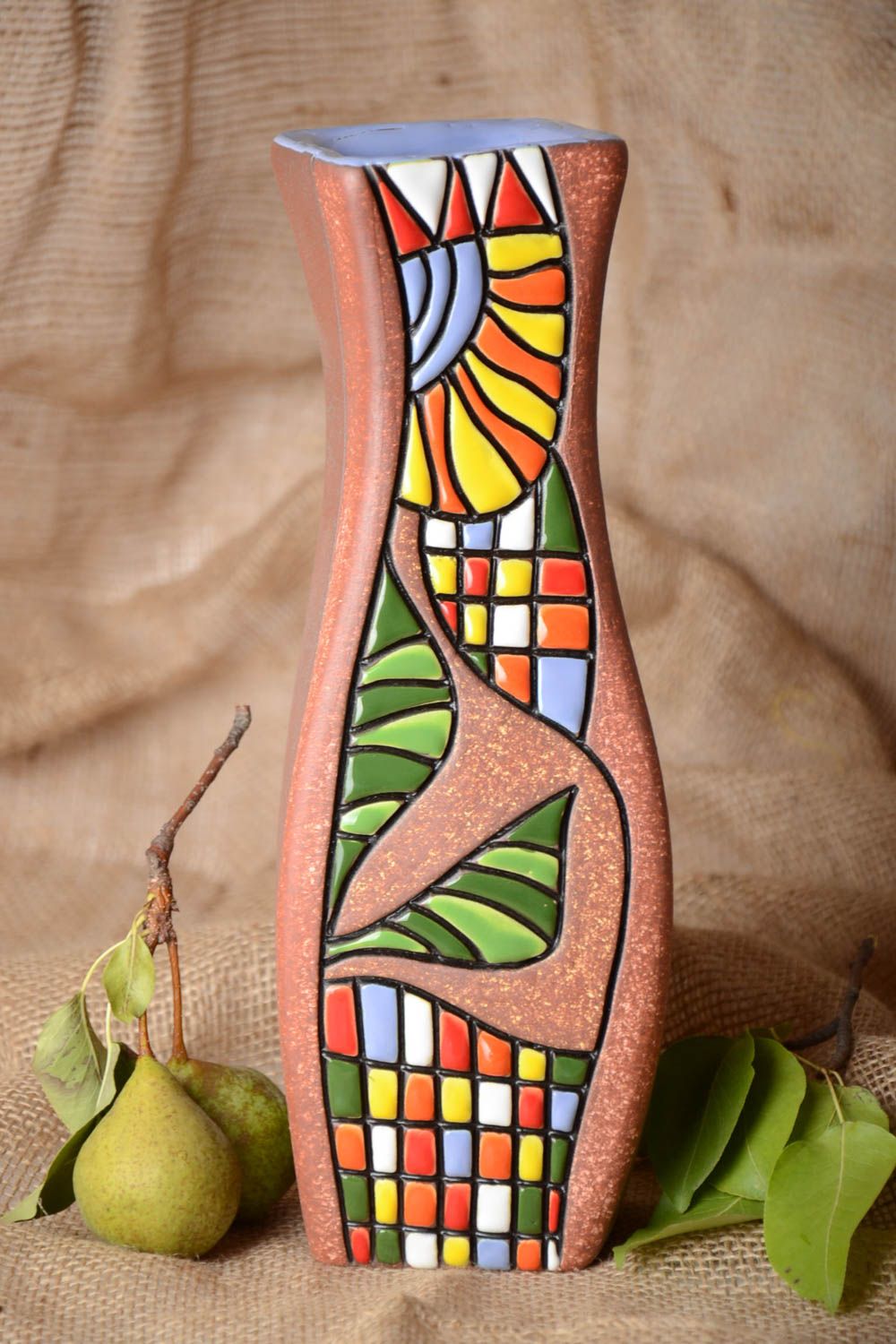 Handmade Keramik Vase Haus Deko originelle ausgefallene Vase bemalt 2 L groß  foto 1
