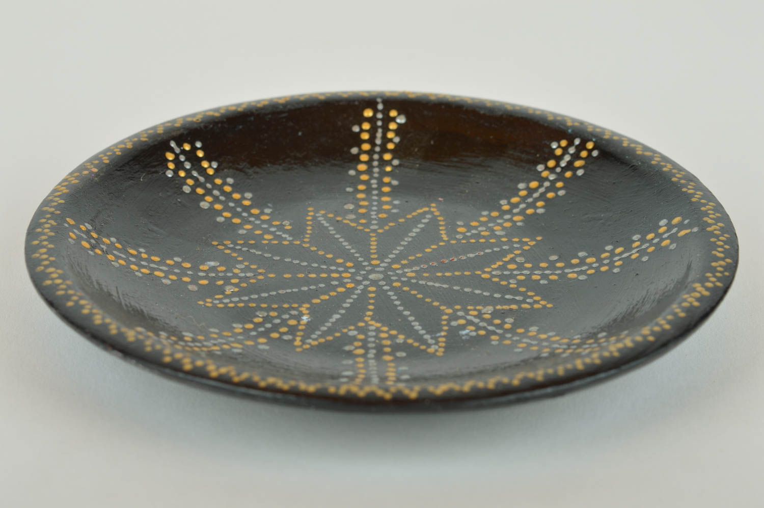 Декоративная тарелка из глины ручной работы настенная с росписью Звездное сияние фото 3