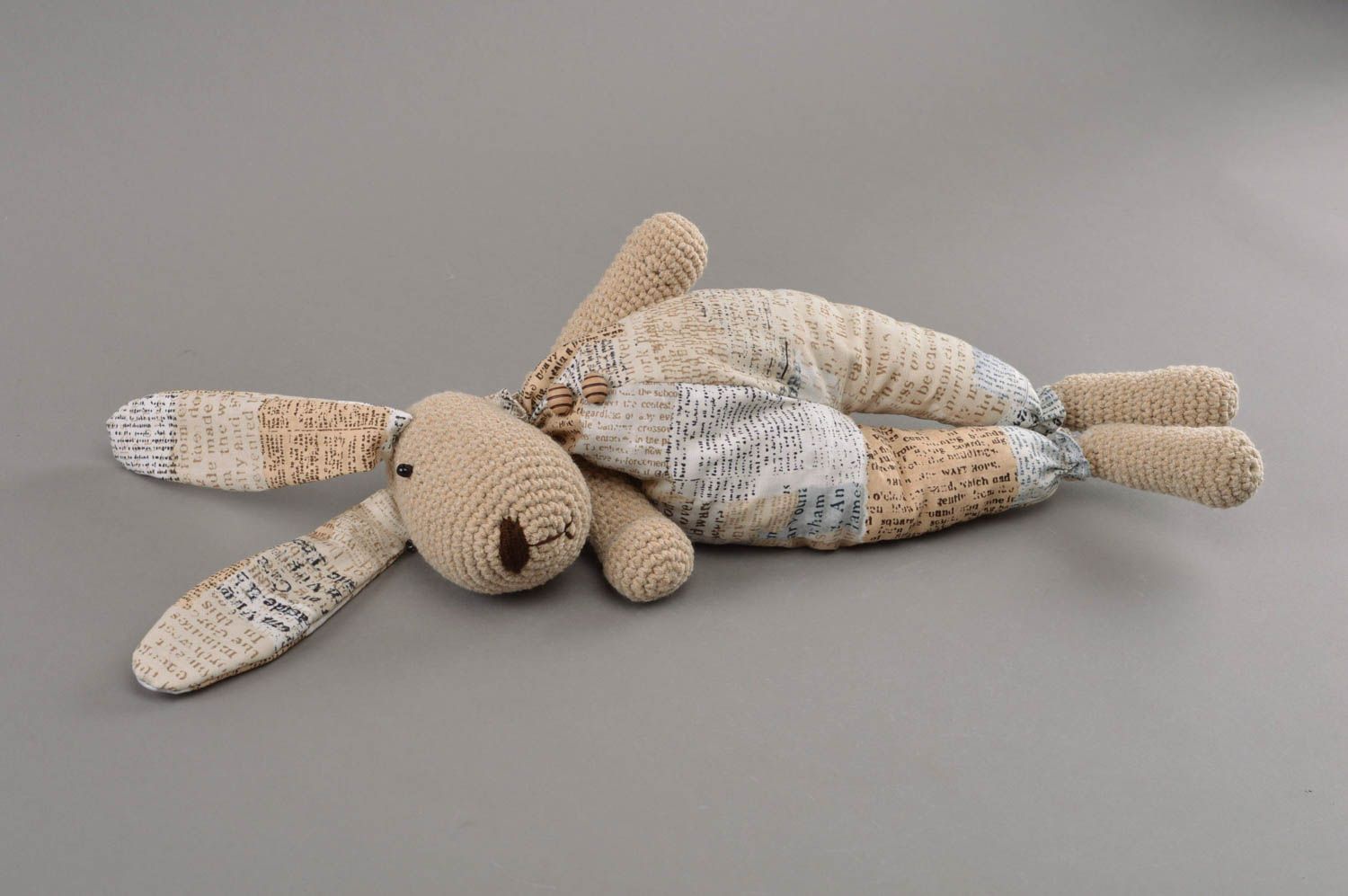 Beautiful handmade soft toy sewn of acrylic and cotton fabric Gray Hare photo 2